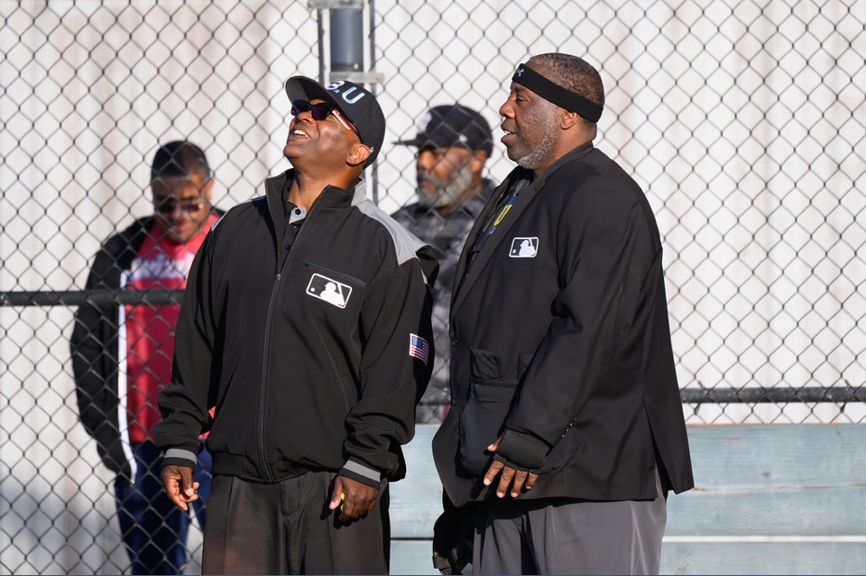 Darryl Allen with an EBU umpire colleague at the ballpark